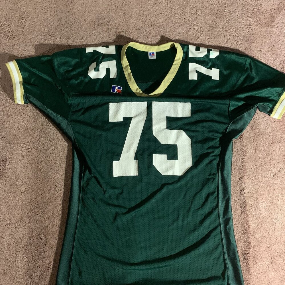 Vintage Russell Athletic Football Jersey Green White Yellow‎ Number 75 XXL USA